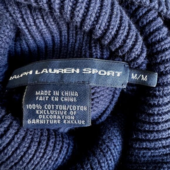 Ralph Lauren turtleneck. Thick cable knit, navy embroidered logo. Cozy prep. - Picture 6 of 10